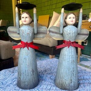 Unique Primitive Angel Candle Holders. 15” tall. Excellent Condition. Never Used